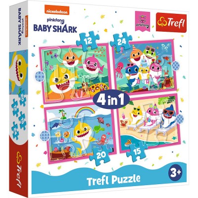  Trefl-34378 4 Puzzles - Baby Shark