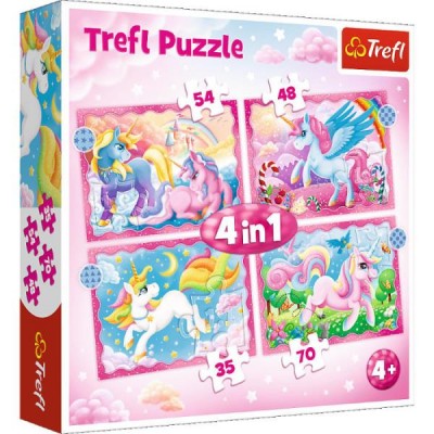 Trefl-34389 4 Puzzles - Unicorns