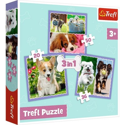 Trefl-34854 3 Puzzles - Dogs