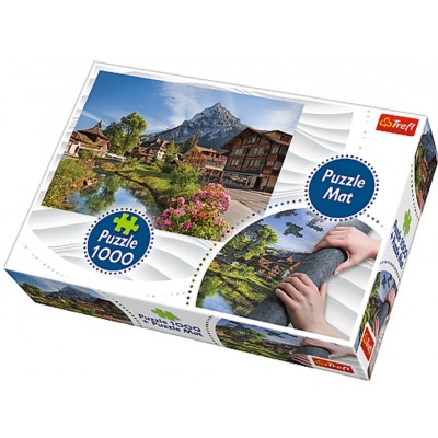 Trefl-90724 Puzzle Matte + Puzzle - Hütten in den Bergen
