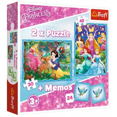 Trefl-90815 2 Puzzles + Memo - Disney Princess